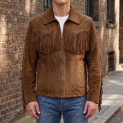 Men's Brown Suede Western Jacket with Fringes — Newbold