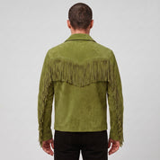 Men's Olive Green Suede Western Jacket with Fringes — Newbold