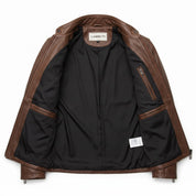Men's Brown Leather Biker Jacket — Luton