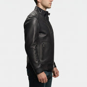 Men's Black Leather Biker Jacket — Austen