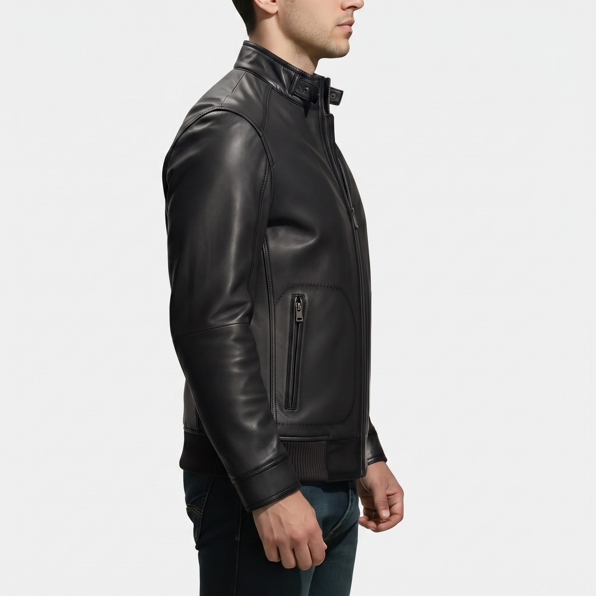 Men's Black Leather Biker Jacket — Austen
