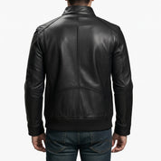 Men's Black Leather Biker Jacket — Austen
