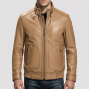 Men's Tan Leather Biker Jacket — Austen