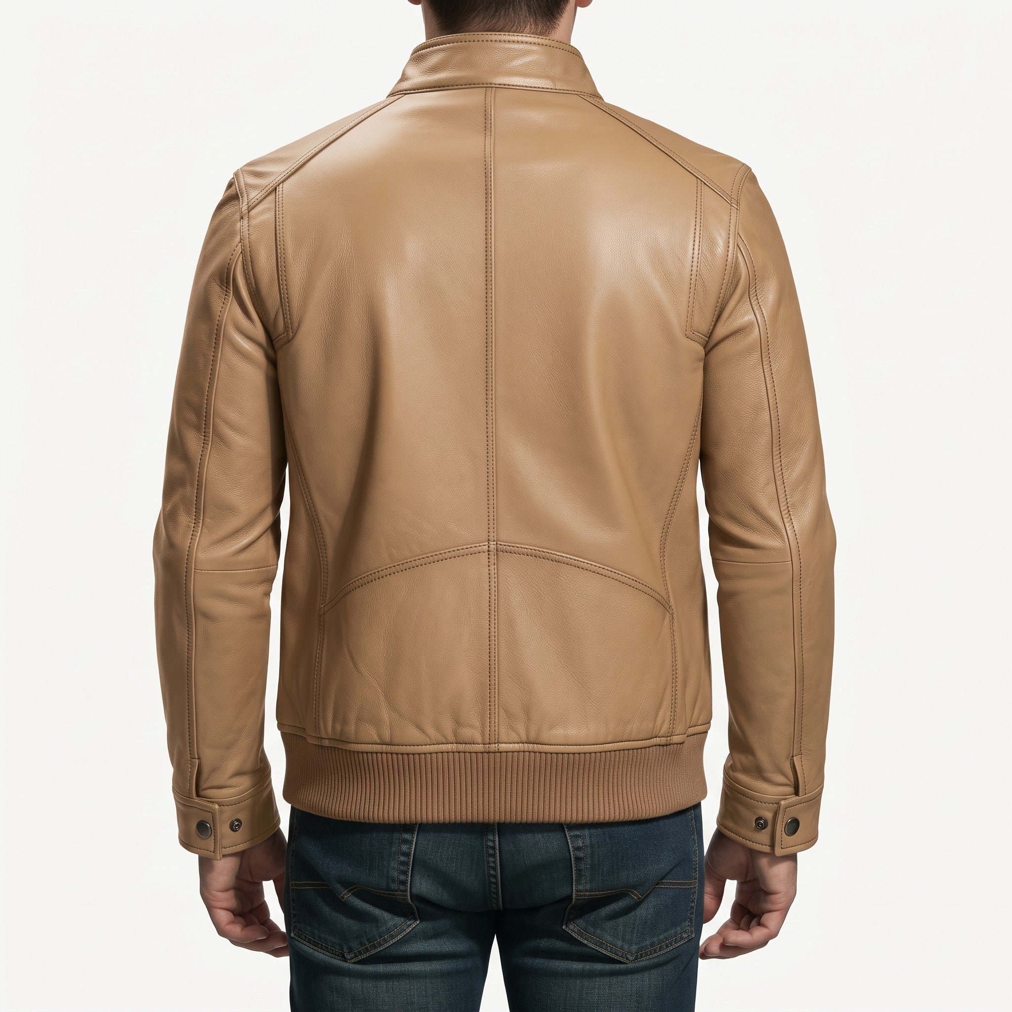 Men's Tan Leather Biker Jacket — Austen