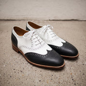 Men's Black and White Wingtip Leather Spectator Oxfords — Hawthorne