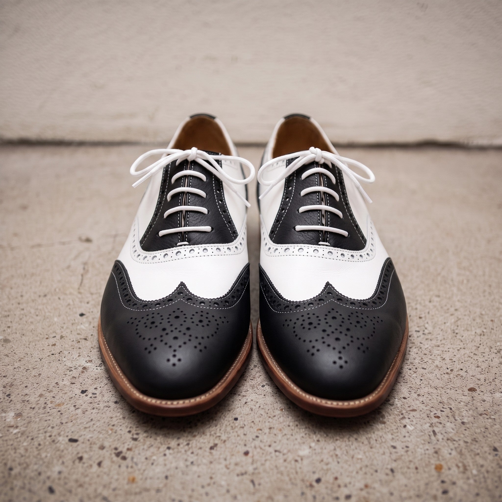 Men's Black and White Wingtip Leather Spectator Oxfords — Hawthorne