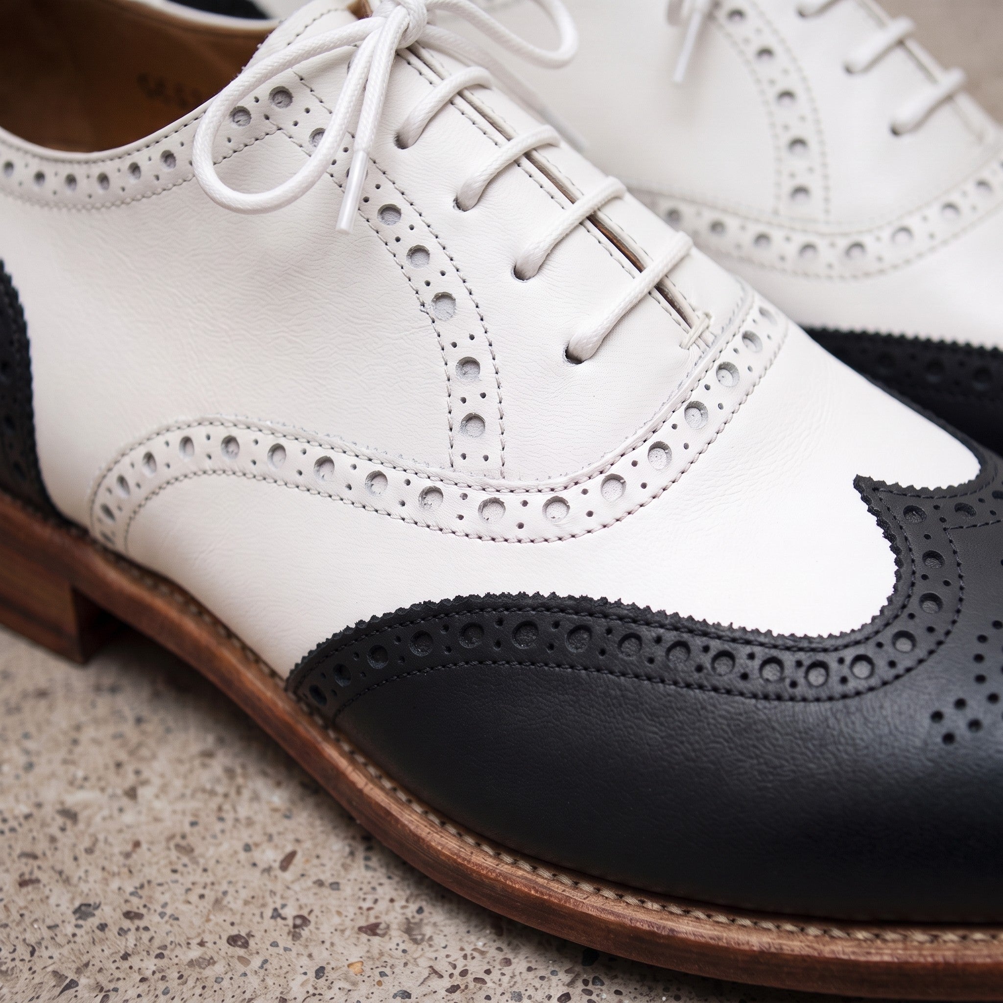 Men's Black and White Wingtip Leather Spectator Oxfords — Hawthorne