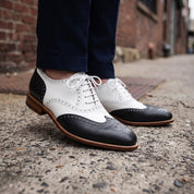 Men's Black and White Wingtip Leather Spectator Oxfords — Hawthorne