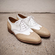 Men's Tan and White Wingtip Leather Spectator Oxfords — Hawthorne
