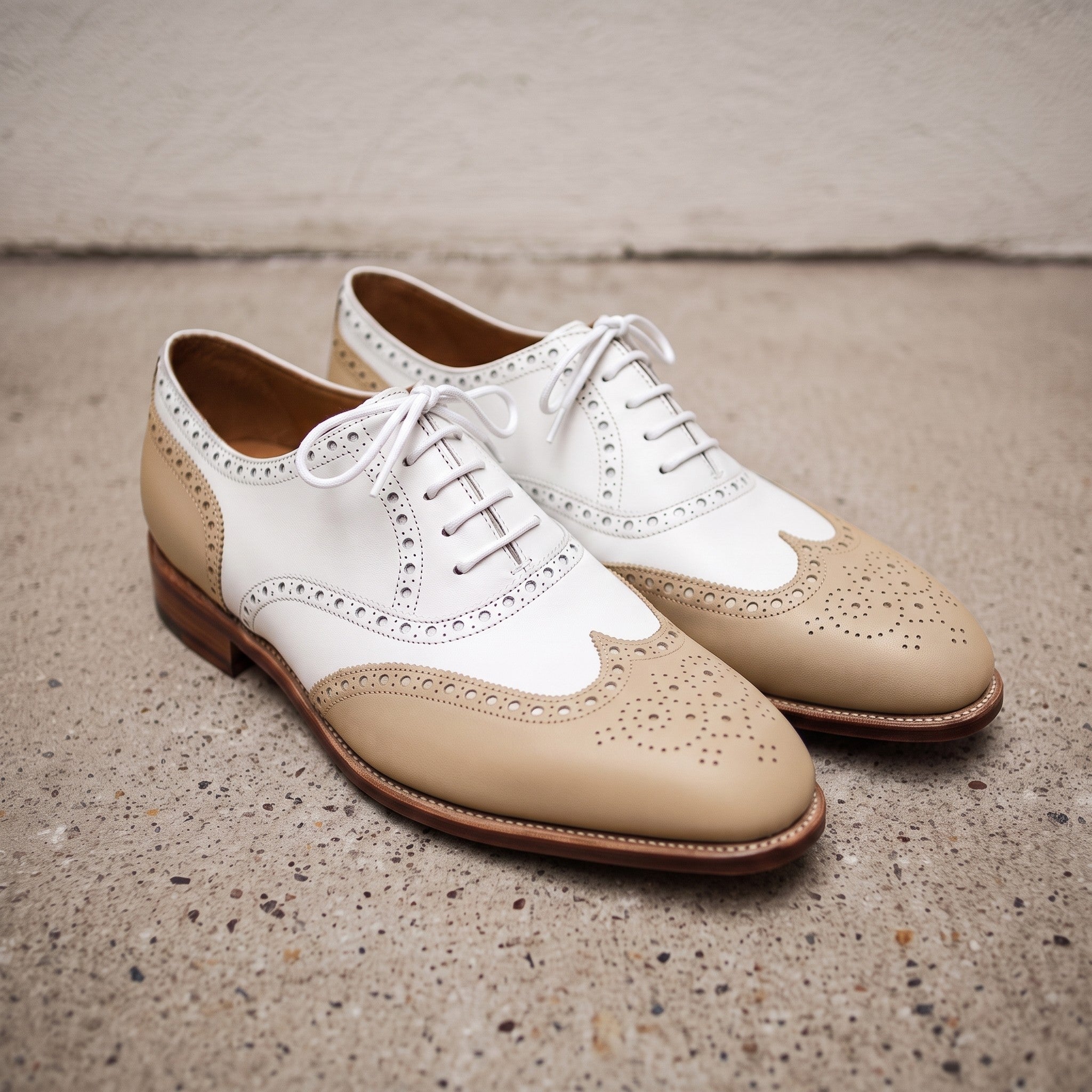 Men's Tan and White Wingtip Leather Spectator Oxfords — Hawthorne