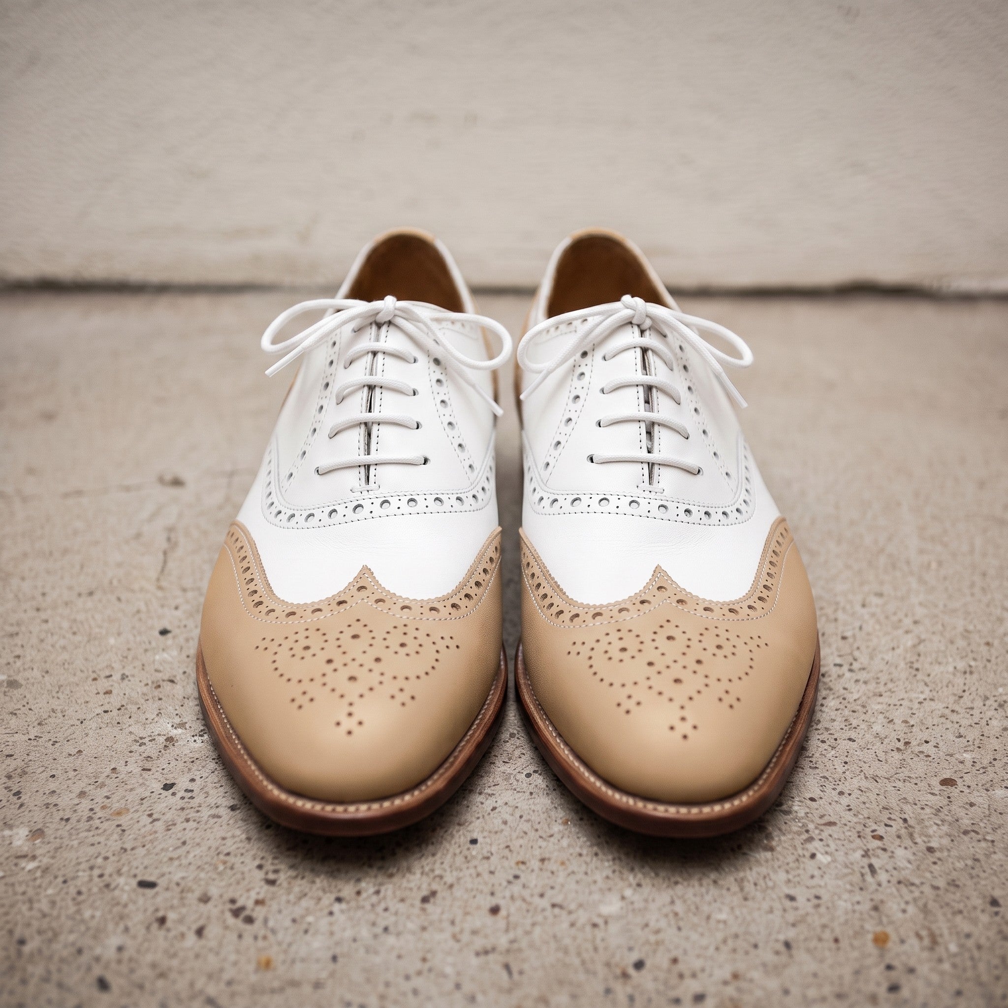 Men's Tan and White Wingtip Leather Spectator Oxfords — Hawthorne