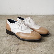 Men's Tan and White Two-Tone Wingtip Leather Oxfords — Gunnell