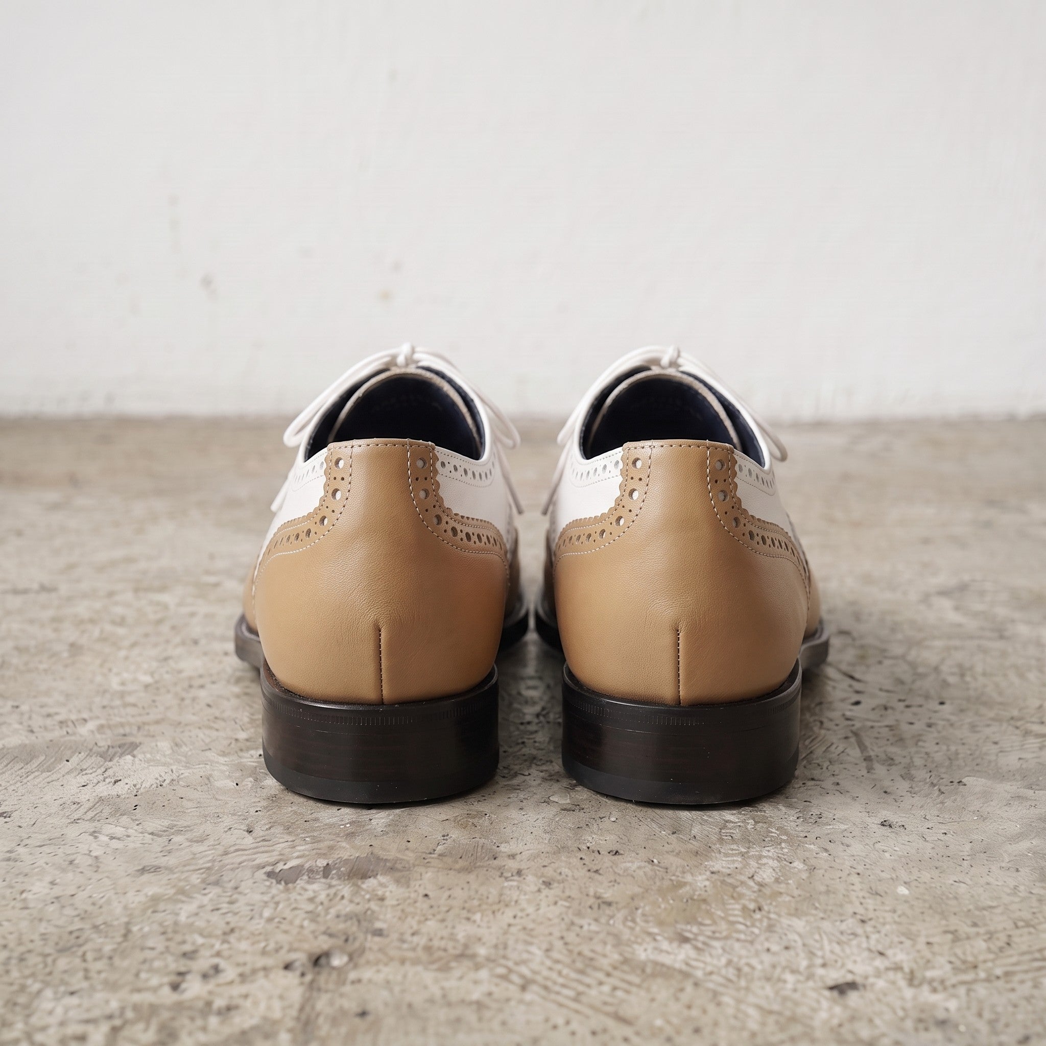 Men's Tan and White Two-Tone Wingtip Leather Oxfords — Gunnell