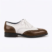Men's Brown and White Two-Tone Wingtip Leather Oxfords — Gunnell