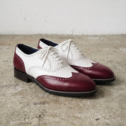 Men's Burgundy and White Two-Tone Wingtip Leather Oxfords — Gunnell