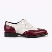 Men's Burgundy and White Two-Tone Wingtip Leather Oxfords — Gunnell