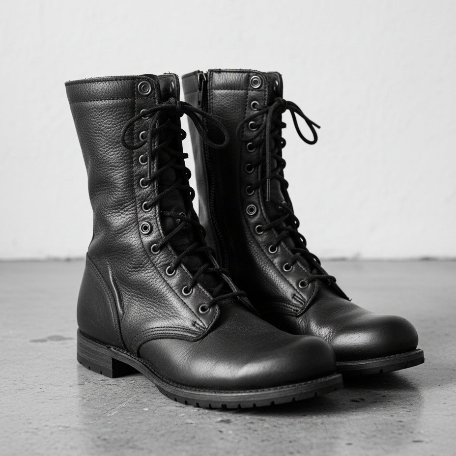 Men's Black Pebbled Leather Combat Boots — Gaston