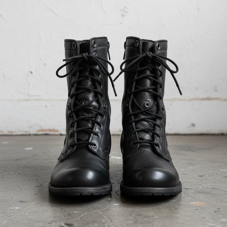 Men's Black Pebbled Leather Combat Boots — Gaston