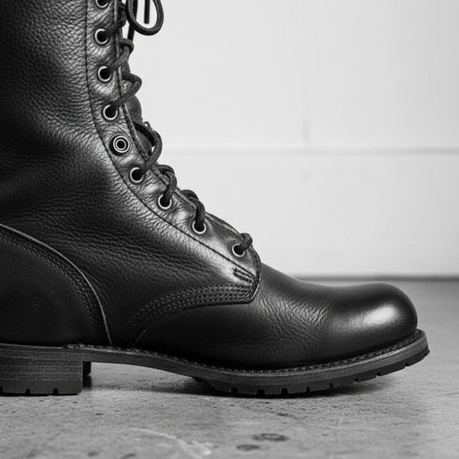 Men's Black Pebbled Leather Combat Boots — Gaston