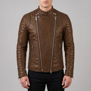Men's Brown Leather Biker Jacket — Ampleforth