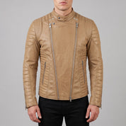 Men's Tan Leather Biker Jacket — Ampleforth
