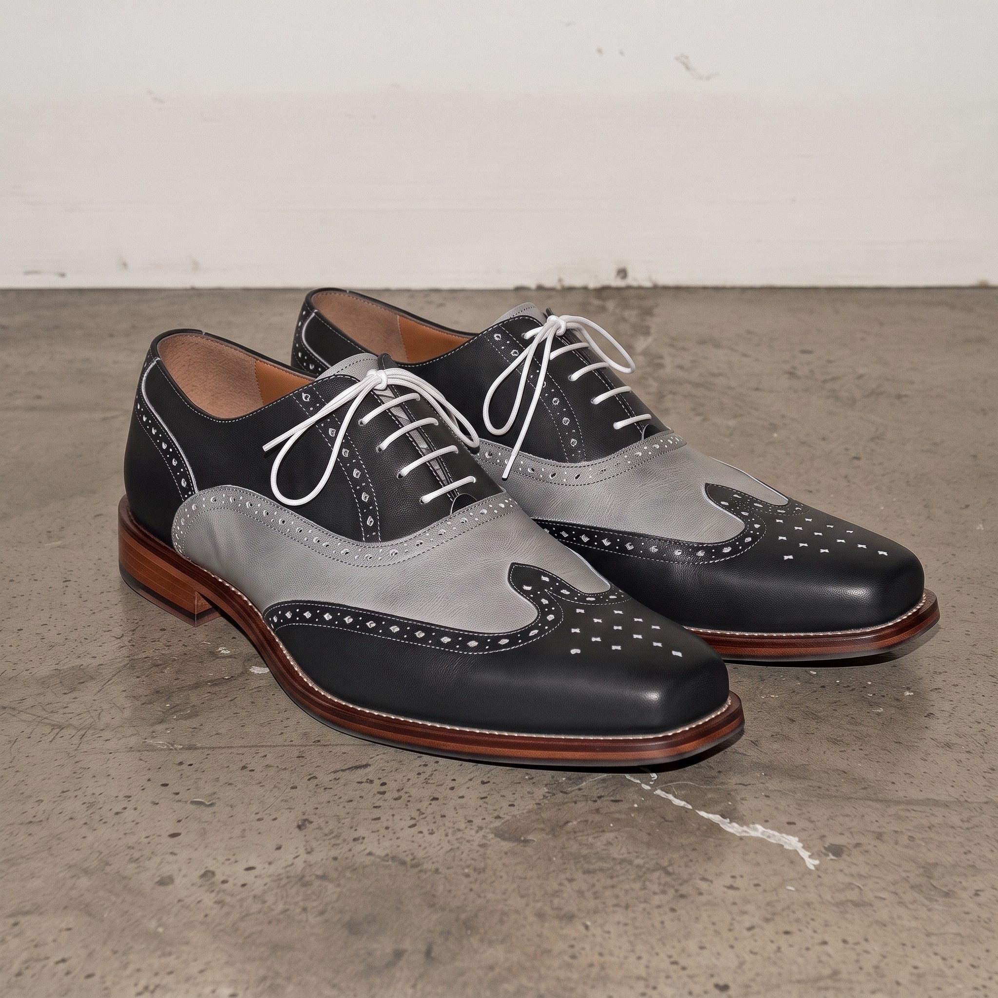 Men's Black and Grey Two-Tone Wingtip Leather Spectator Oxfords — Edgeley