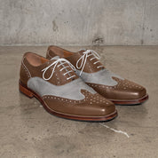 Men's Brown and Grey Two-Tone Wingtip Leather Spectator Oxfords — Edgeley