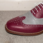 Men's Burgundy and Grey Two-Tone Wingtip Leather Spectator Oxfords — Edgeley
