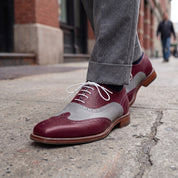 Men's Burgundy and Grey Two-Tone Wingtip Leather Spectator Oxfords — Edgeley