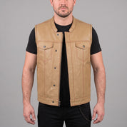Men's Tan Leather Biker Vest — Isham