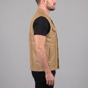 Men's Tan Leather Biker Vest — Isham