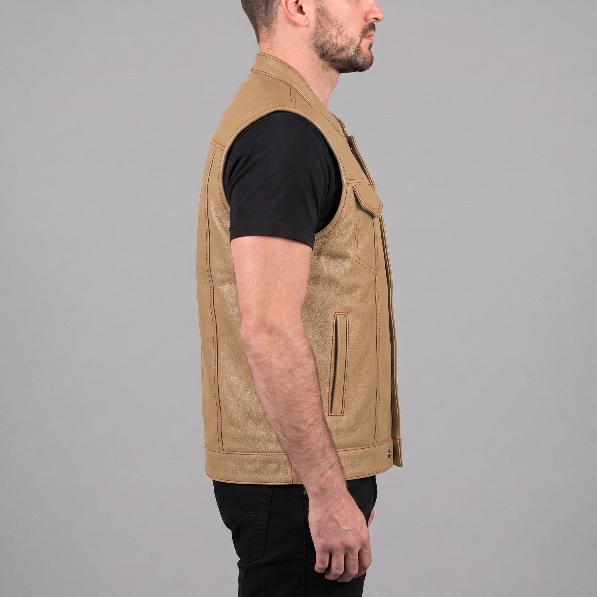 Men's Tan Leather Biker Vest — Isham