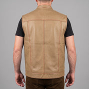 Men's Tan Leather Biker Vest — Isham