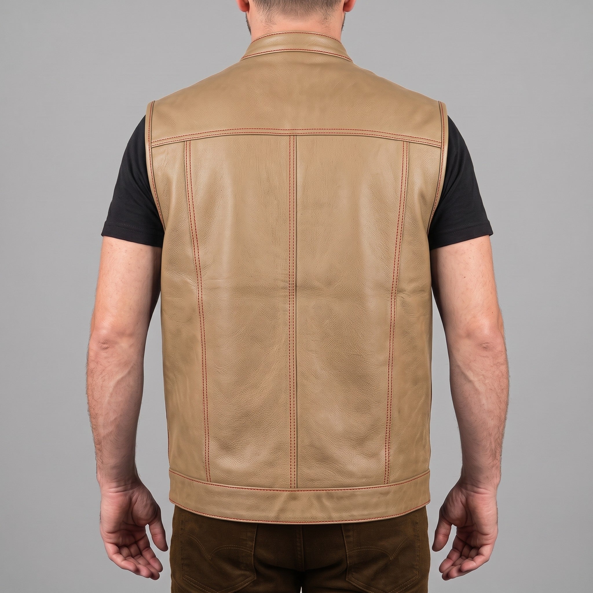 Men's Tan Leather Biker Vest — Isham