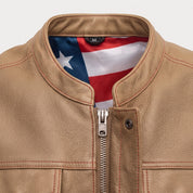 Men's Tan Leather Biker Vest — Isham