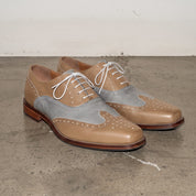 Men's Tan and Grey Two-Tone Wingtip Leather Spectator Oxfords — Edgeley