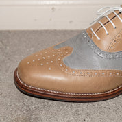 Men's Tan and Grey Two-Tone Wingtip Leather Spectator Oxfords — Edgeley