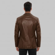 Men's Brown Leather Blazer Jacket — Lindsay