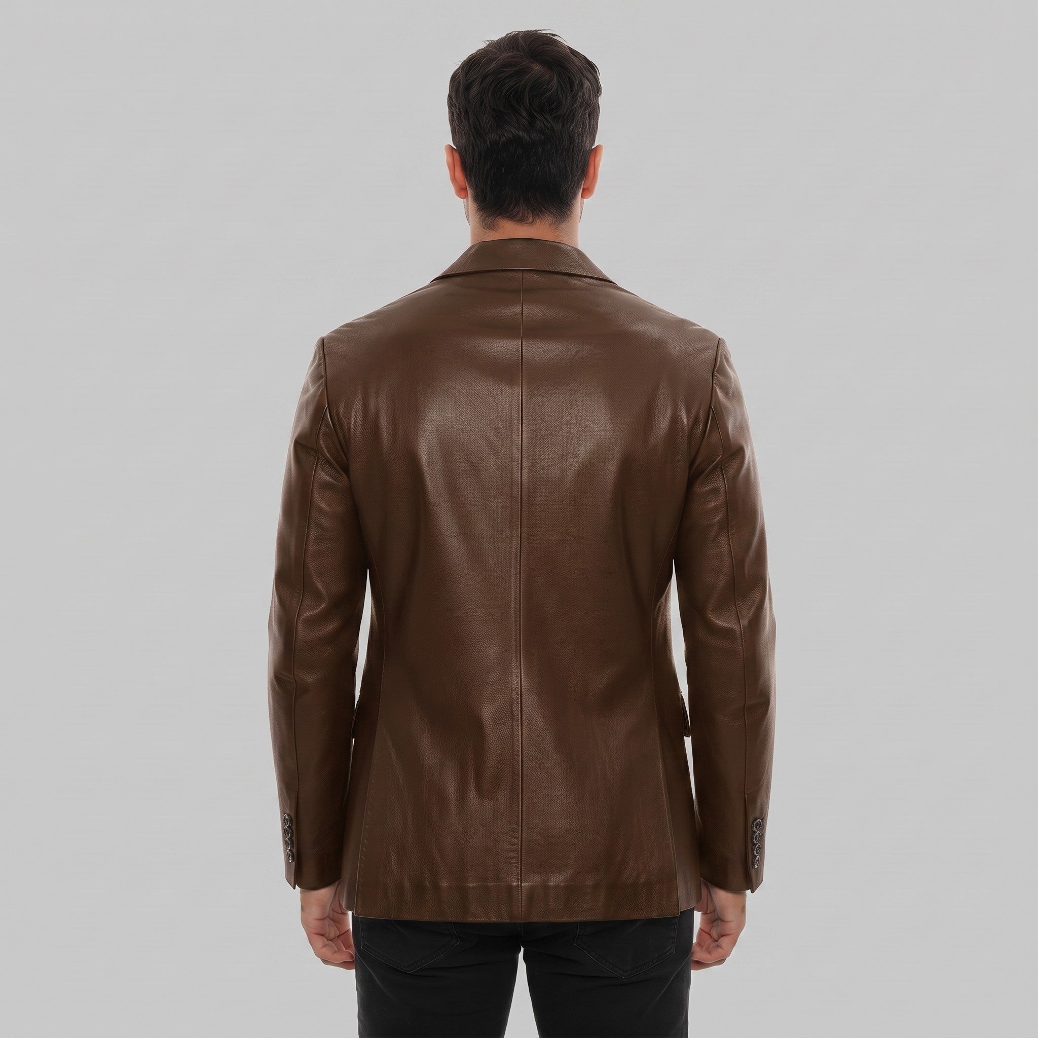 Men's Brown Leather Blazer Jacket — Lindsay