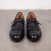 Men's Black Fringe Apron-Toe Leather Loafers — Braydon