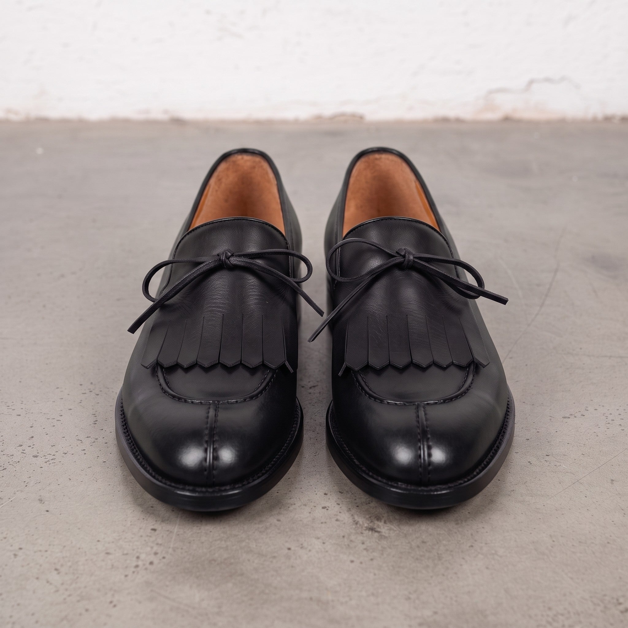 Men's Black Fringe Apron-Toe Leather Loafers — Braydon