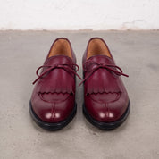 Men's Burgundy Fringe Apron-Toe Leather Loafers — Braydon