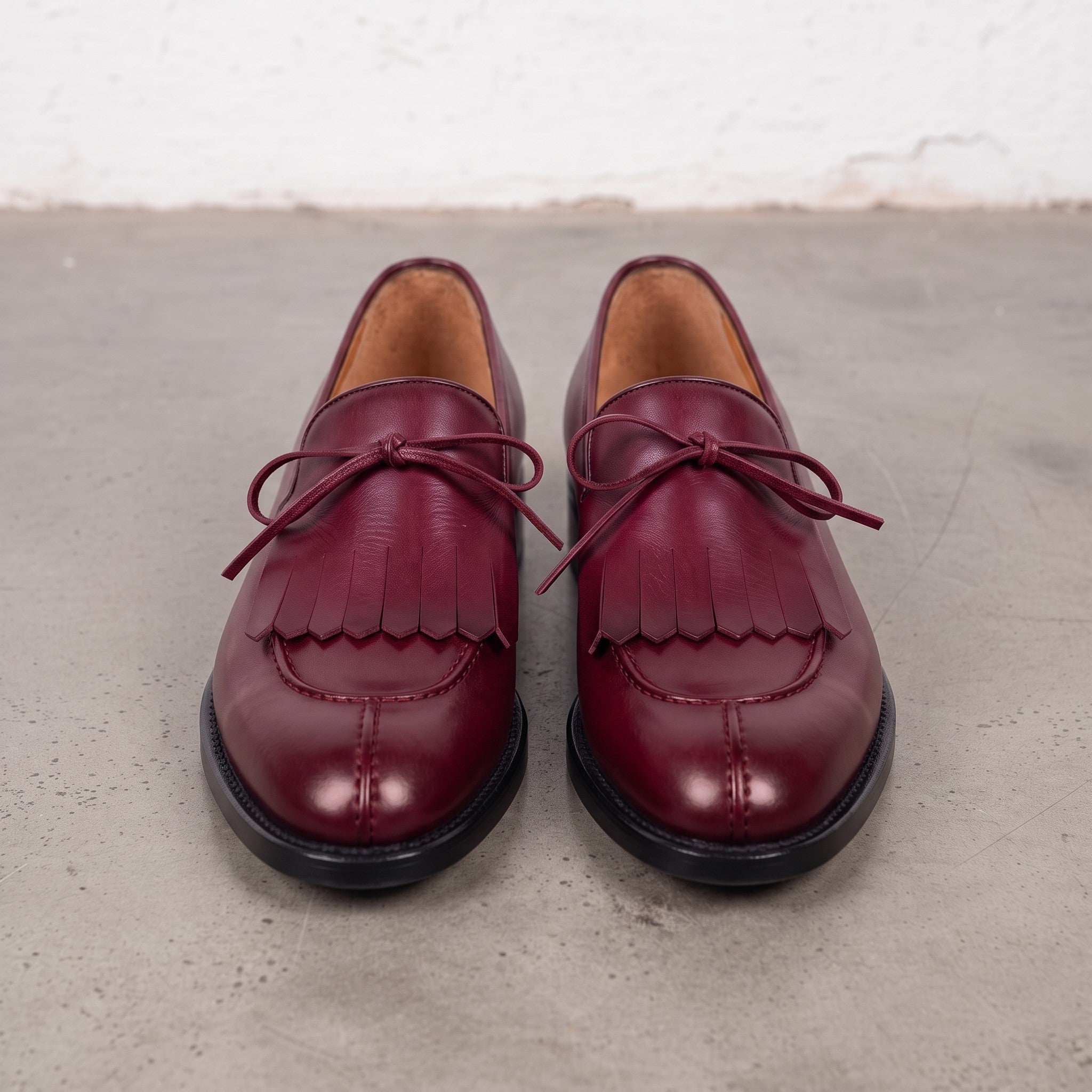 Men's Burgundy Fringe Apron-Toe Leather Loafers — Braydon
