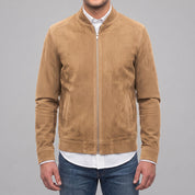 Men's Tan Suede Bomber Jacket — Collier