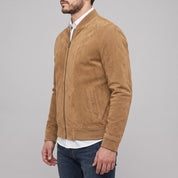 Men's Tan Suede Bomber Jacket — Collier