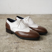 Men's Brown and White Two-Tone Wingtip Leather Oxfords — Gunnell