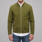 Men's Olive Green Suede Bomber Jacket — Collier