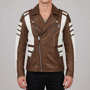 Men's Brown and White Leather Perfecto Biker Jacket — Blunt
