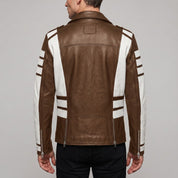Men's Brown and White Leather Perfecto Biker Jacket — Blunt