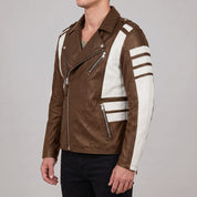 Men's Brown and White Leather Perfecto Biker Jacket — Blunt